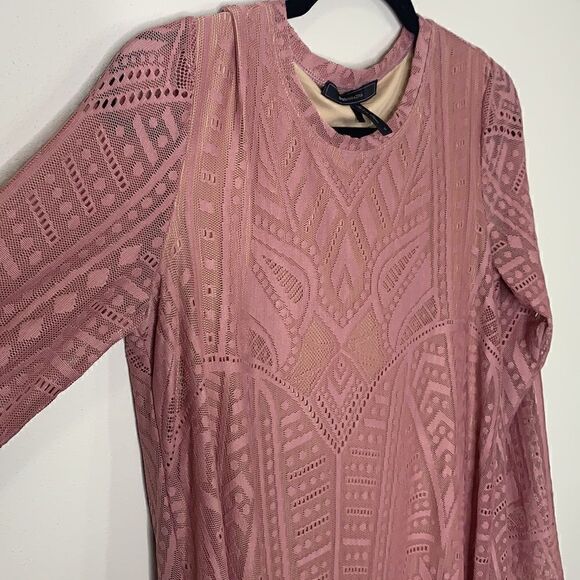 BCBGMAXAZRIA Lace Long Sleeve Maternity Dress dusty pink lace nude lining (H1) - Picture 6 of 12